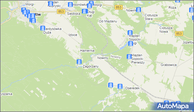 mapa Nowiny gmina Susiec, Nowiny gmina Susiec na mapie Targeo
