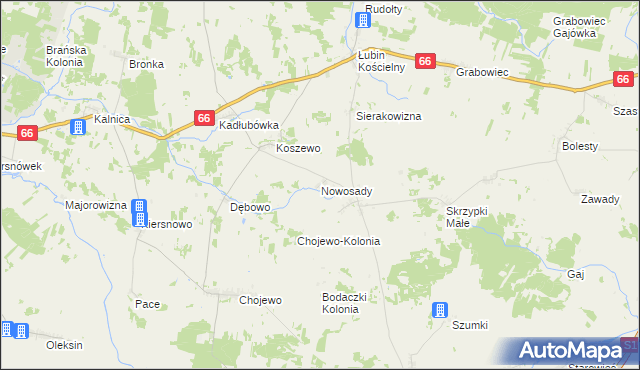 mapa Nowosady gmina Brańsk, Nowosady gmina Brańsk na mapie Targeo