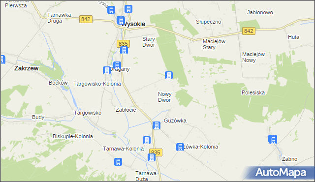 mapa Nowy Dwór gmina Wysokie, Nowy Dwór gmina Wysokie na mapie Targeo