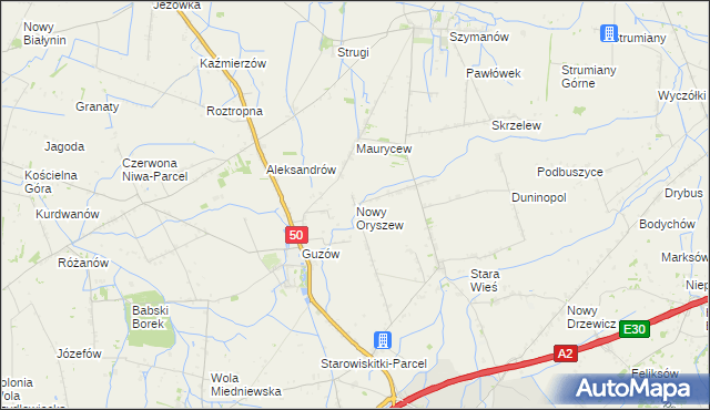 mapa Nowy Oryszew, Nowy Oryszew na mapie Targeo