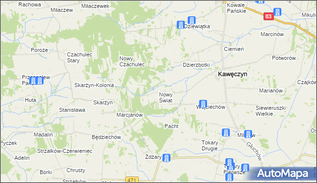 mapa Nowy Świat gmina Kawęczyn, Nowy Świat gmina Kawęczyn na mapie Targeo