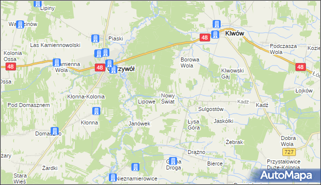 mapa Nowy Świat gmina Klwów, Nowy Świat gmina Klwów na mapie Targeo