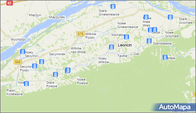 mapa Nowy Wilków gmina Leoncin, Nowy Wilków gmina Leoncin na mapie Targeo