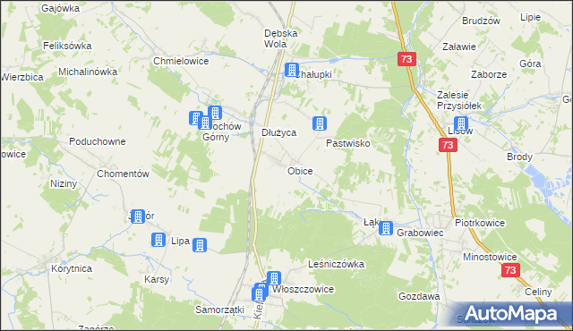 mapa Obice, Obice na mapie Targeo