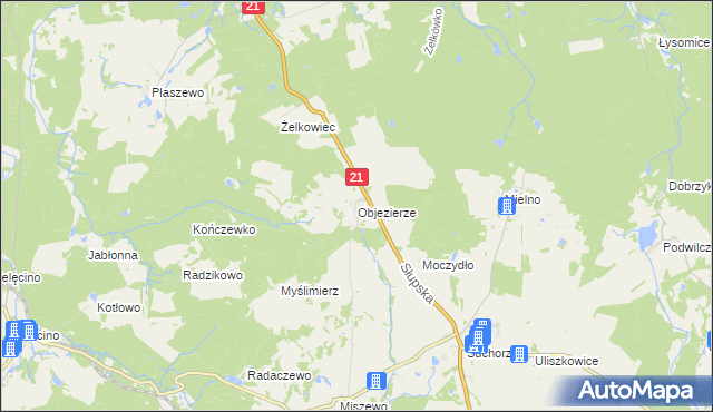 mapa Objezierze gmina Trzebielino, Objezierze gmina Trzebielino na mapie Targeo