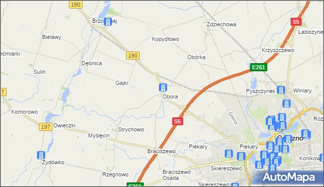 mapa Obora gmina Gniezno, Obora gmina Gniezno na mapie Targeo