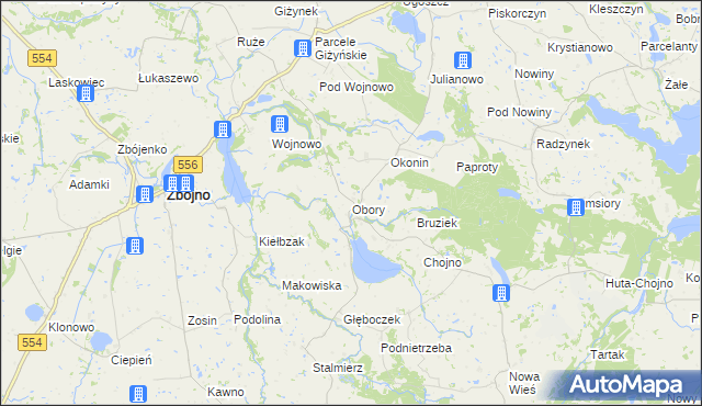 mapa Obory gmina Zbójno, Obory gmina Zbójno na mapie Targeo