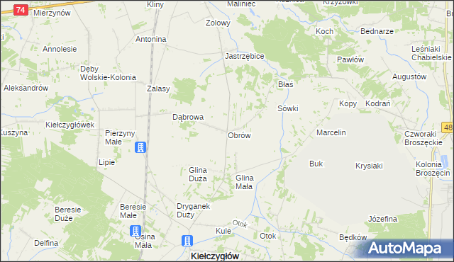 mapa Obrów, Obrów na mapie Targeo