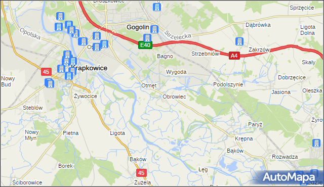 mapa Obrowiec gmina Gogolin, Obrowiec gmina Gogolin na mapie Targeo