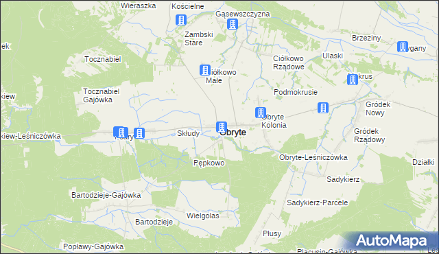 mapa Obryte powiat pułtuski, Obryte powiat pułtuski na mapie Targeo