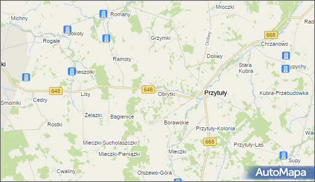 mapa Obrytki gmina Przytuły, Obrytki gmina Przytuły na mapie Targeo
