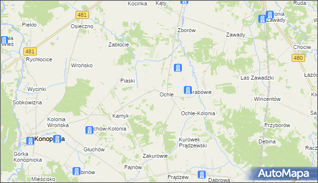 mapa Ochle gmina Widawa, Ochle gmina Widawa na mapie Targeo