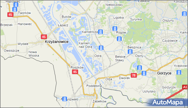 mapa Odra gmina Gorzyce, Odra gmina Gorzyce na mapie Targeo