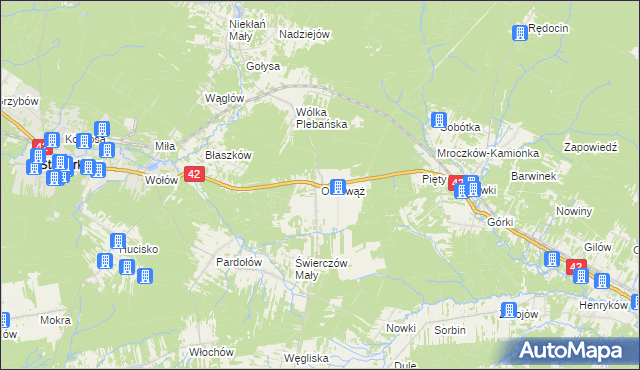 mapa Odrowąż gmina Stąporków, Odrowąż gmina Stąporków na mapie Targeo