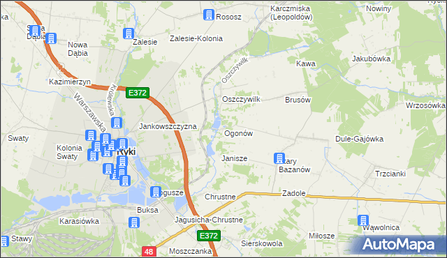 mapa Ogonów gmina Ryki, Ogonów gmina Ryki na mapie Targeo