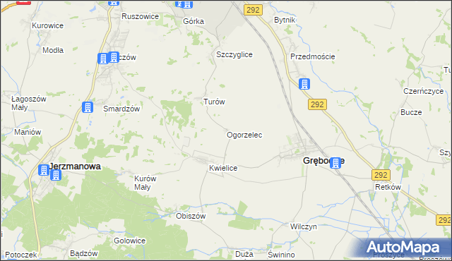 mapa Ogorzelec gmina Grębocice, Ogorzelec gmina Grębocice na mapie Targeo