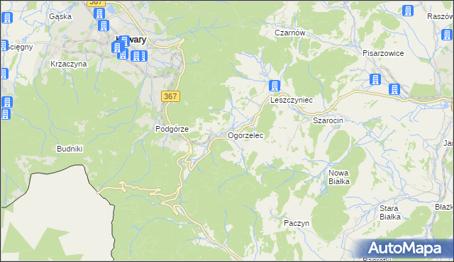 mapa Ogorzelec gmina Kamienna Góra, Ogorzelec gmina Kamienna Góra na mapie Targeo