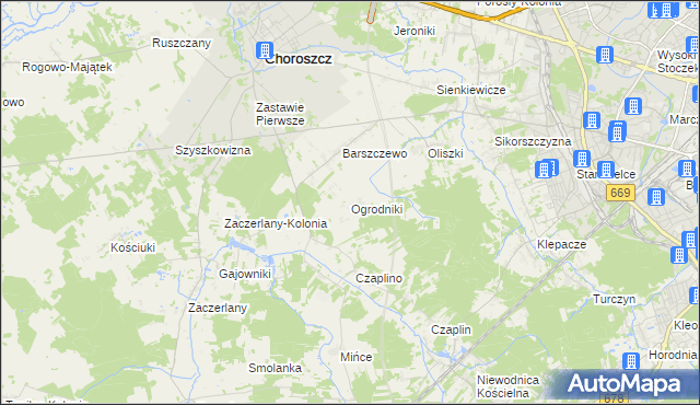 mapa Ogrodniki gmina Choroszcz, Ogrodniki gmina Choroszcz na mapie Targeo