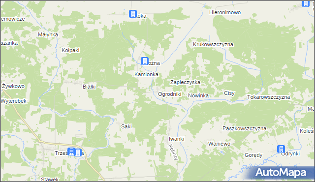 mapa Ogrodniki gmina Narew, Ogrodniki gmina Narew na mapie Targeo