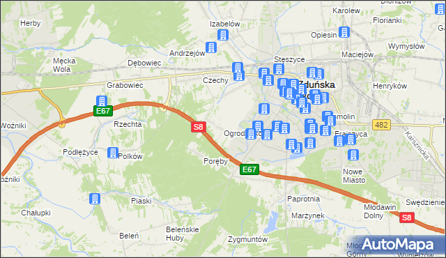 mapa Ogrodzisko gmina Zduńska Wola, Ogrodzisko gmina Zduńska Wola na mapie Targeo