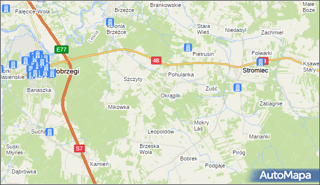 mapa Okrąglik gmina Białobrzegi, Okrąglik gmina Białobrzegi na mapie Targeo