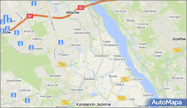 mapa Okrzeszyn gmina Konstancin-Jeziorna, Okrzeszyn gmina Konstancin-Jeziorna na mapie Targeo