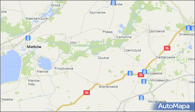 mapa Okulice gmina Sobótka, Okulice gmina Sobótka na mapie Targeo