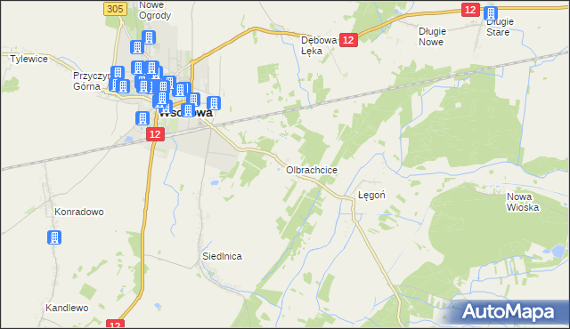 mapa Olbrachcice gmina Wschowa, Olbrachcice gmina Wschowa na mapie Targeo
