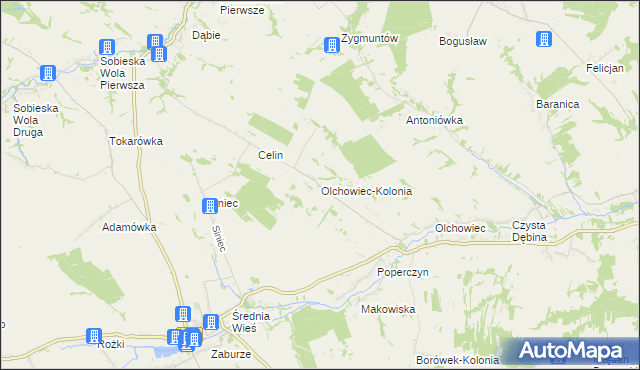 mapa Olchowiec-Kolonia gmina Żółkiewka, Olchowiec-Kolonia gmina Żółkiewka na mapie Targeo