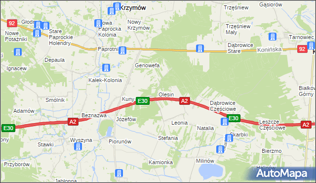 mapa Olesin gmina Władysławów, Olesin gmina Władysławów na mapie Targeo