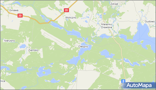 mapa Oleszno gmina Drawsko Pomorskie, Oleszno gmina Drawsko Pomorskie na mapie Targeo