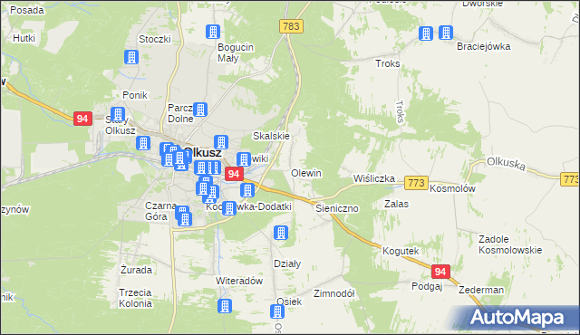 mapa Olewin gmina Olkusz, Olewin gmina Olkusz na mapie Targeo