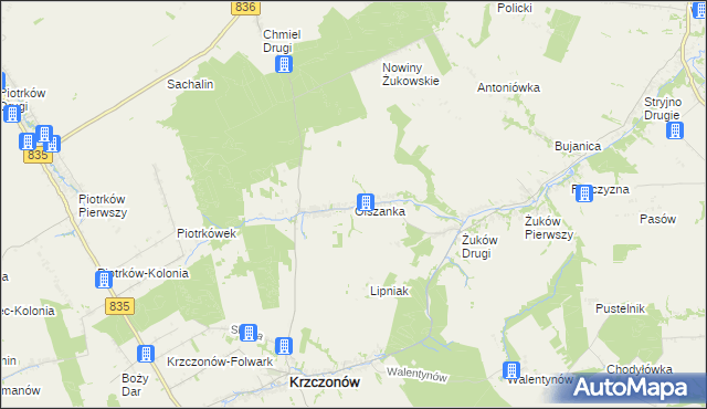 mapa Olszanka gmina Krzczonów, Olszanka gmina Krzczonów na mapie Targeo