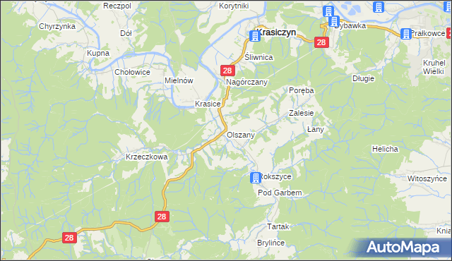 mapa Olszany gmina Krasiczyn, Olszany gmina Krasiczyn na mapie Targeo