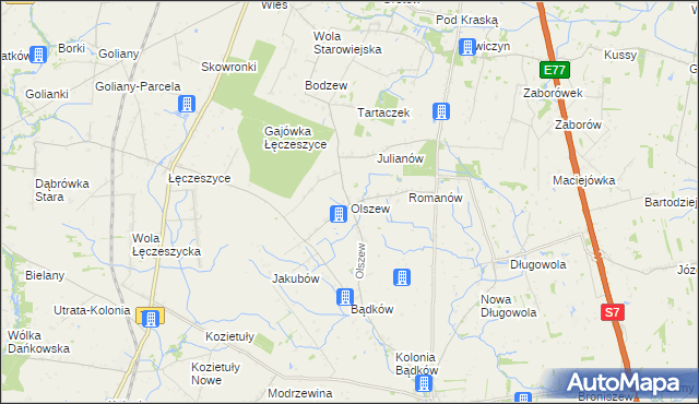 mapa Olszew gmina Goszczyn, Olszew gmina Goszczyn na mapie Targeo