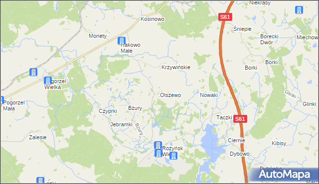 mapa Olszewo gmina Prostki, Olszewo gmina Prostki na mapie Targeo