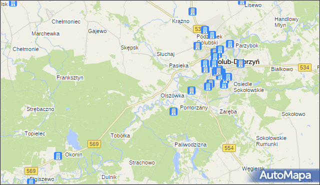 mapa Olszówka gmina Golub-Dobrzyń, Olszówka gmina Golub-Dobrzyń na mapie Targeo