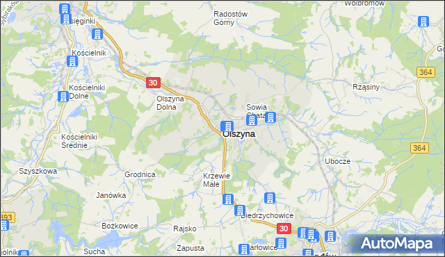 mapa Olszyna powiat lubański, Olszyna powiat lubański na mapie Targeo