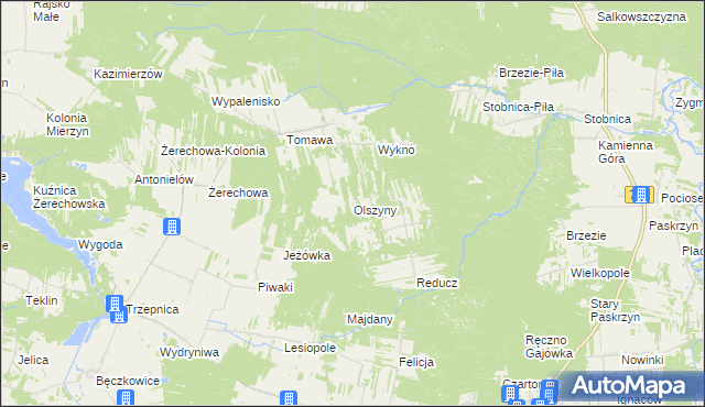 mapa Olszyny gmina Łęki Szlacheckie, Olszyny gmina Łęki Szlacheckie na mapie Targeo