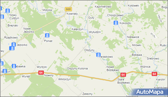 mapa Olszyny gmina Piątnica, Olszyny gmina Piątnica na mapie Targeo