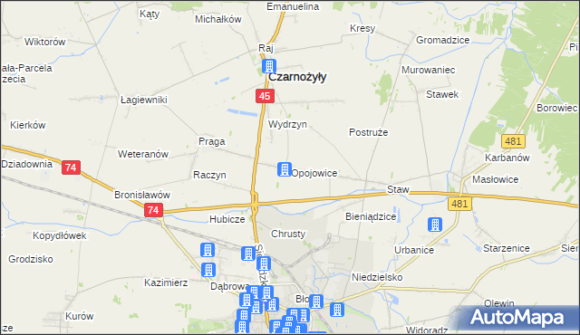 mapa Opojowice, Opojowice na mapie Targeo