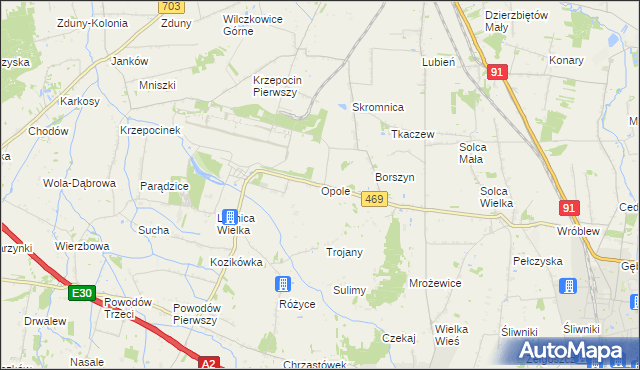 mapa Opole gmina Parzęczew, Opole gmina Parzęczew na mapie Targeo