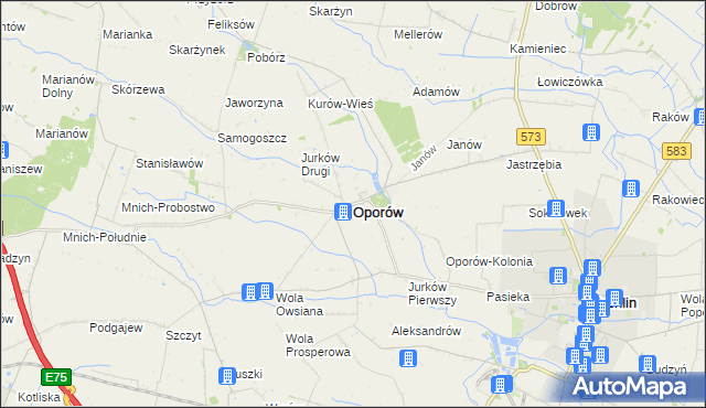 mapa Oporów powiat kutnowski, Oporów powiat kutnowski na mapie Targeo