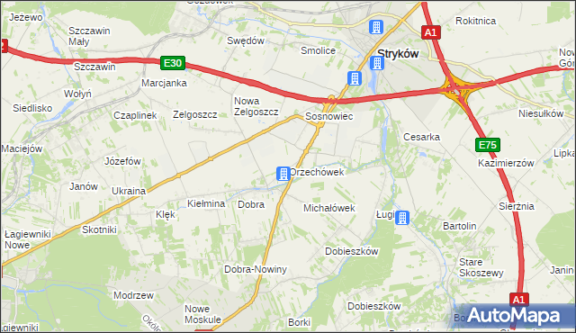 mapa Orzechówek gmina Stryków, Orzechówek gmina Stryków na mapie Targeo