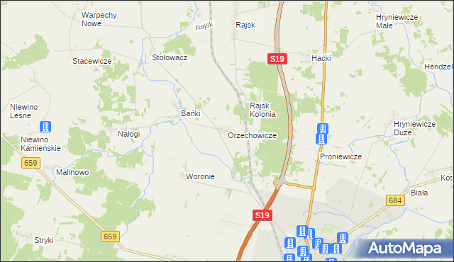 mapa Orzechowicze, Orzechowicze na mapie Targeo