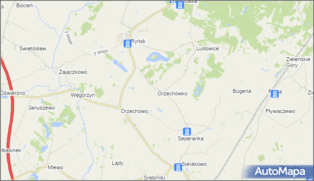 mapa Orzechówko gmina Ryńsk, Orzechówko gmina Ryńsk na mapie Targeo