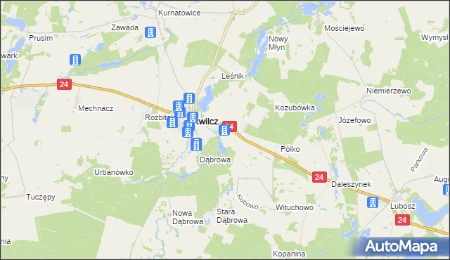 mapa Orzeszkowo gmina Kwilcz, Orzeszkowo gmina Kwilcz na mapie Targeo