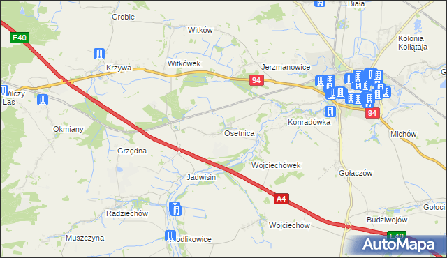 mapa Osetnica, Osetnica na mapie Targeo