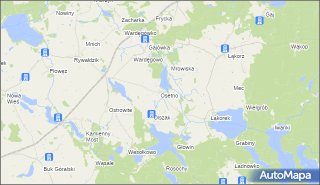 mapa Osetno gmina Biskupiec, Osetno gmina Biskupiec na mapie Targeo