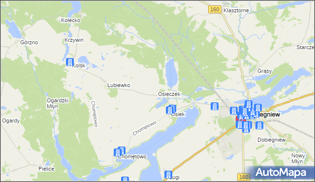 mapa Osieczek gmina Dobiegniew, Osieczek gmina Dobiegniew na mapie Targeo